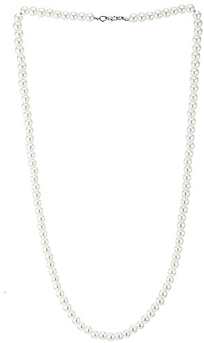 COOLSTEELANDBEYOND Lange Weiß Perle Statement Halskette Perlen Kette, Abendkleid Hochzeit Bankette Partei