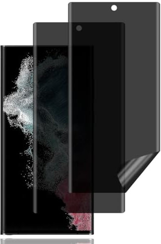 Sichtschutz Schutzfolie für Samsung Galaxy S22 Ultra 5G [2 Stück], Privacy Schutzfolie, Fingerabdruck-ID-Kompatibel, Kratzfest, Blasenfrei Anti-Spy Flexibler TPU Displayschutzfoli für Galaxy S22 Ultra