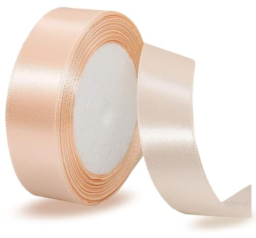 Ruban Satin Rose Champagne 25mm, 23 mètres Rubans de Tissu pour Emballage Des Cadeaux, Artisanat, Bouquets, Projets de Couture, Anniversaire et Mariage Gâteau Décoration