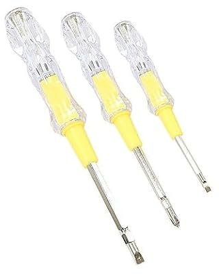 PEBBLE HUG Electric Test Pen Screwdriver, Screwdriver 2 in 1 Assorted Size, Screwdriver for Circuit Test, Voltage Detector Pen, Clear and Yellow, Pack of 3