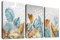 3 Pcs Tropische Monstera Blätter Mit Rahmen Leinwand Bilder Karamell Blau Palmblätter Bild auf Leinwand Malerei Poster Wandbilder Wanddeko Wohnzimmer Schlafzimmer Dekorationen 150x70cm (20x28x3pcs)