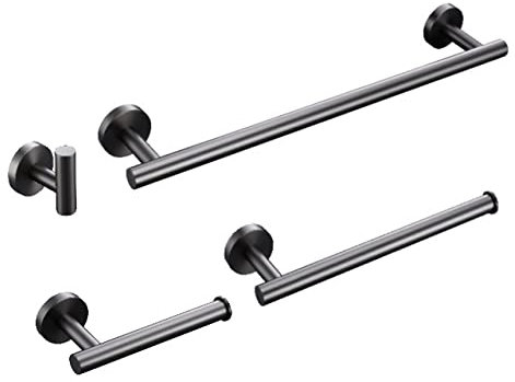 Accesorios de baño de Acero Inoxidable Juego de herrajes Toallero Portarrollos de Papel higiénico Barra Gancho para Colgar Cepillado Gris plomizo, Juego de 4 Piezas, A