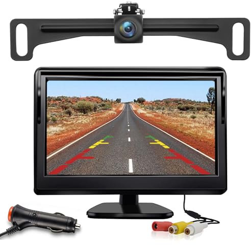 Kairiyard License Plate Backup Camera with 4.3 inch Monitor, Car Rear View Reverse Camera HD Night Vision 170° Wide View Vehicle Back up Camera Systems IP69 Waterproof for Car Truck.