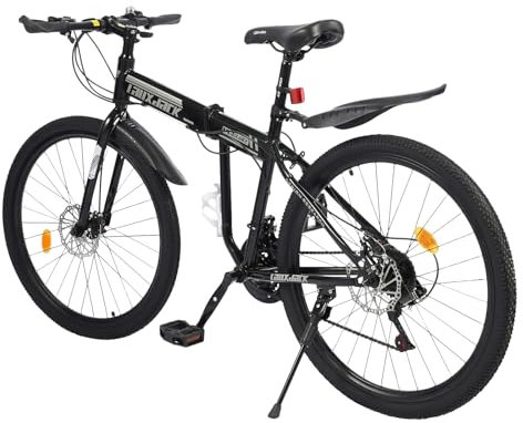 Garbenat 26 Zoll Mountainbike 21 Gang-Schaltung Mountain-Faltrad Upgraded Kohlenstoffstahl Mountainbike mit Doppelscheibenbremse Höhenverstellbar Klappfahrrad für Erwachsene&Jugendlichen-Schwarz+Weiß