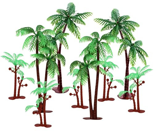 Xsstarmi 10 Pack Palm Tree Cake Topper Plastic Green Palm Tree Coconuts Cupcake Toppers Summer Beach Theme Palm Tree Decorations for Hawaii Baby Shower Birthday Party Cake Decorations