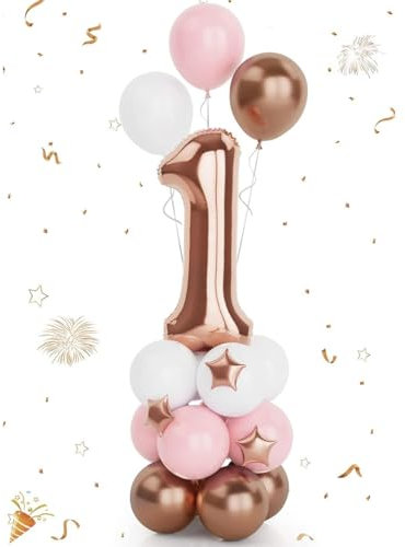 PYEUIFT Palloncini Compleanno 1 Anni Oro Rosa,30'' Foil Palloncini Oro Rosa Numero 1 con Palloncini Rosa e Bianco,Gigante Numeri 1 Oro Rosa per Bambina Donne Compleanno Decorazione Feste Baby Shower