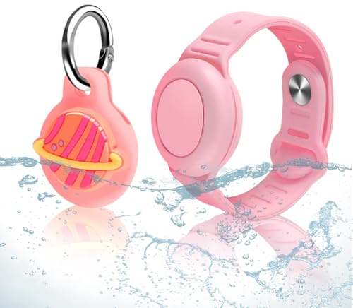 Hacintre Armband für Apple Airtag Kinder, Wasserdicht Airtrack Aarmband Kleinkind, Silikon Anhanger Hülle Case Holder Watch Bracelets, Accessories Airtag (Rosa 2)