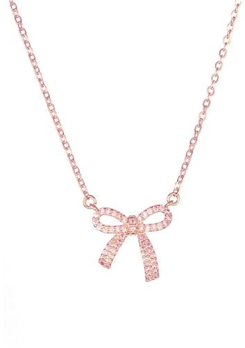 XYTDM Gold Bow Necklace for Women, Simple Openwork Butterfly Pendant Necklace, Butterfly Necklace Jewelry Gifts for Women (Rose Gold Zirconia Bow)