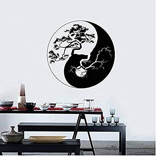 WANGSHUAIS Sticker mural noir et blanc motif arbre yin et yang pour salon style japonais zen autocollant mural en vinyle imperméable 57 x 57 cm