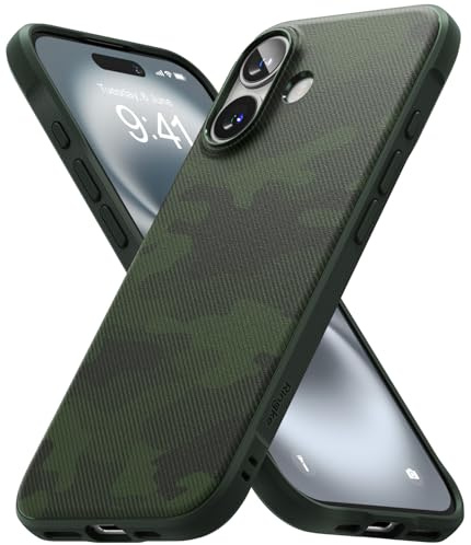 Ringke for iPhone 16 Plus Case, Onyx (Camo Green) | Anti-Fingerprint Texture, Slim & Lightweight Design, Non-Slip Side Pattern for Secure Grip, Individual Camera Cutouts
