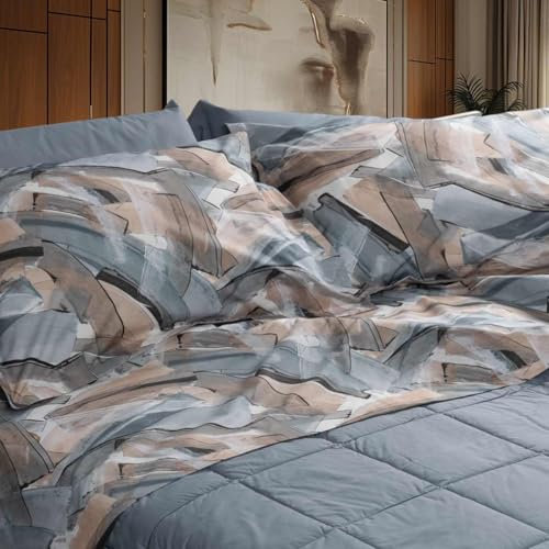 Cassera Casa - Lenzuola Parure Letto, Percalle Puro Cotone 200TC, Geometrico, Pennellate Astratto Made in Italy, Singolo, Federa e Lenzuolo Sopra, Disegno Paint