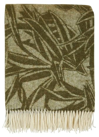 Cozy Blankets Wolldecke/Überwurf, 100 % neuseeländische Wolle, perfekt für Zuhause und draußen, Schurwolldecke mit Fransen, 140 x 200 cm, Olivenblätter