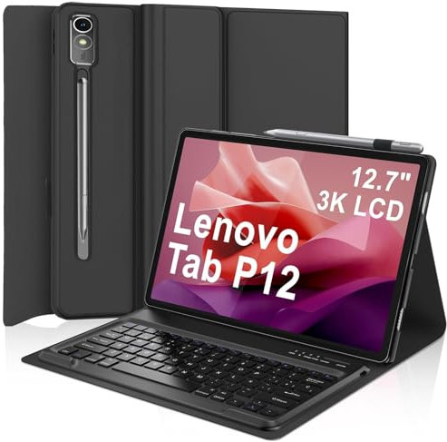 WINCHKING Funda de teclado para Lenovo Tab P12 12.7 2023, teclado para tablet Lenovo Tab P12, magnético extraíble, disposición QWERTZ (negro)