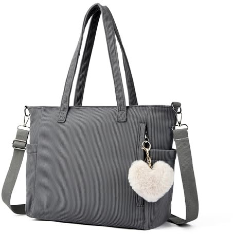 Makukke Cord Tote Bag Tasche Damen Umhängetasche Groß Shopper Tasche Handtasche Schultertaschen für Arbeit Büro Reisen Einkaufen Schule, Schwarz Tasche