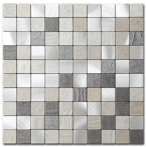 M MOFIT Square Mosaic Self Adhesive Wall Tiles Stickers Kitchen,Stone Stick on Tiles Splashback Bathroom Panels(Gray 10pcs)
