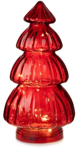 Lampe Tanne aus Glas, rot H:28 cm (20er LED Lichterkette) Deko Lampe Weihnachten, Adventsdeko Tannenbaum, Weihnachtsbaum
