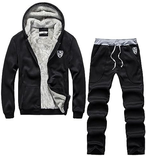 Pamqsen Deals of The Day Trainingsanzug Herren mit Fleece Gefütterte Baumwolle - Freizeitanzug Kapuzenpullover und Jogginghose Warm Kuschelig Vliesjogginganzug Männer Sportanzug Winterjacke Set