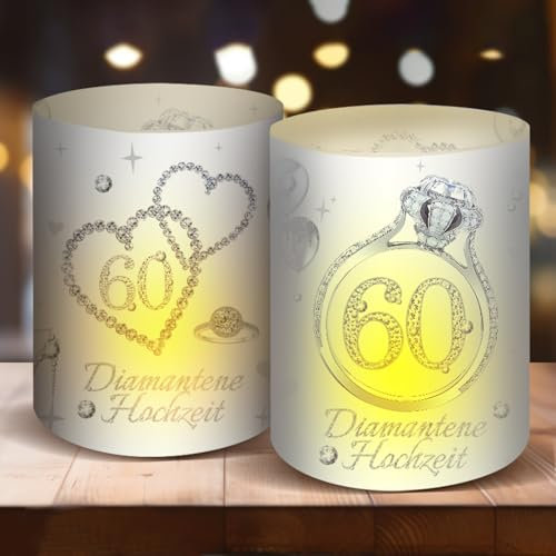 Moorle 12 Windlicht Tischdeko DiamanteneHochzeit, Diamantene Hochzeit Tischdekoration, 60 Jahre DiamanteneHochzeit Geschenkideen, 60. Hochzeitstag Tisch Deko DiamanteneHochzeit für Teelichter Kerzen