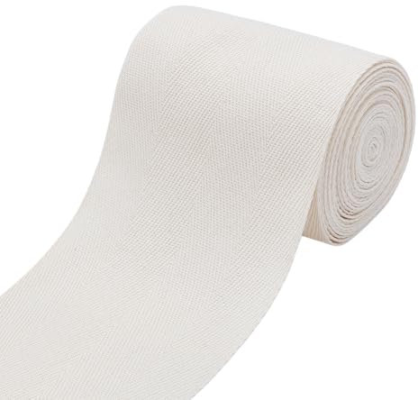 BENECREAT 5,5 Meter antikes weißes Fischgrätenband, 10 cm Baumwoll-Gurtband, Teppichbindung, Zierband zum Nähen, Binden, Geschenkverpacken, Basteln, Basteln