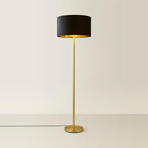 ValueLights | Charlie Gold Plated Modern Stem Floor Lamp with Black Velvet & Gold Inner Shade | Floor Lamps, Home Décor & Improvement Essential