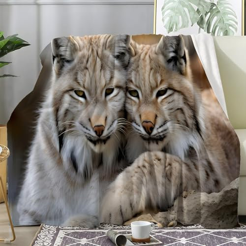 Kuscheldecke Flauschig Luchs, Decke Wilde Tiere - Fleecedecke Luchs, Weiche Warme Decke Sofa, Flauschige Wohndecke als Sofadecke Couchdecke, Decken Deko, 230x270 S-127