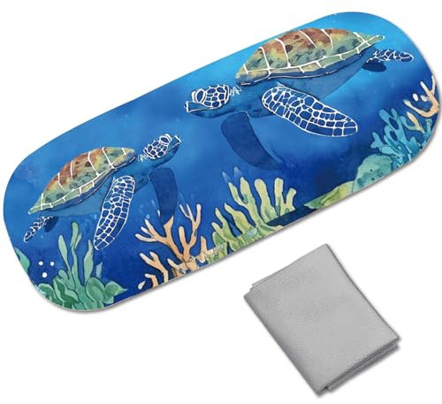 CREATCABIN Brillenetui Hartschale Leder Sonnenbrillenetui Tragbar Schmal Brillenetui Clamshell Schutzhülle Mit Reinigungstuch Für Damen Und Herren Schildkröte 16.2x6.4x3.9cm