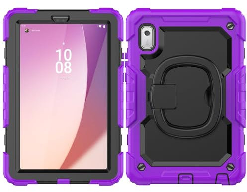 Fundas para Tablet PC Compatible with Lenovo Tab M9 9 Inch TB-310FU 2023 Case, [360° Rotating Handle] Heavy Duty Shockproof Cover with Screen Protector, Full Body Protective Rugged Case(Purple)