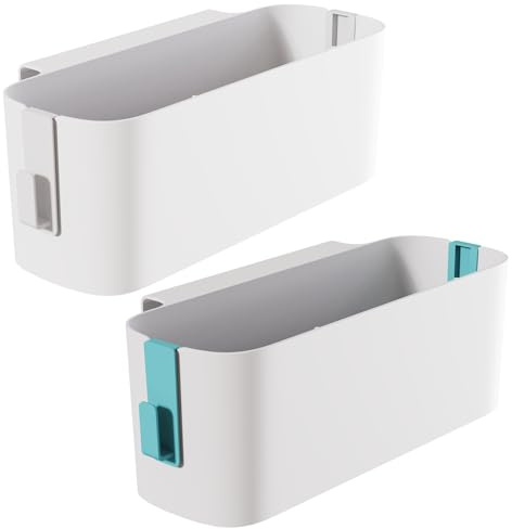Yitobici 2 Stück Hängebett Organizer Aufbewahrungskorb, Hängekörbe mit 2 Abnehmbarer Haken, Robuste Nachttisch Caddy,Wohnheim, für Familie, Büro(Blau+Weiß)