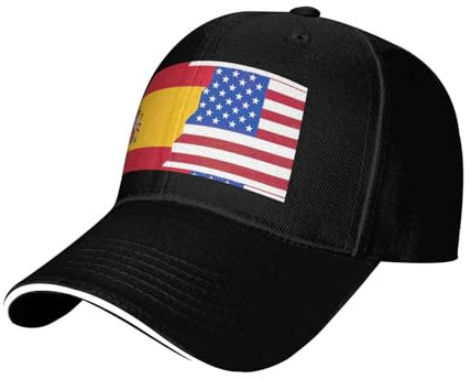 PPHGUT Gorra de béisbol con estampado de bandera de España americana, ajuste de tamaño, cómoda, unisex, aspecto elegante, Negro, Talla única