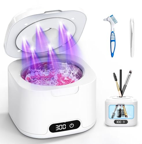 PYue Ultrasonic Retainer Cleaner Machine, 49kHz with 6 Lights & 4 Modes Cleaning Functions, for Retainers, Aligners, Dentures, Toothbrush Heads, & Jewelry Cleaning