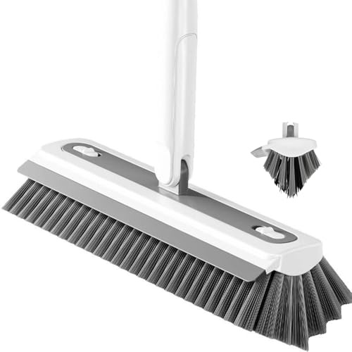 Sgizoku 3 in 1 Floor Angled Grout Scrub Brush with Squeegee,120cm Adjustable Long Handle Floor Scrubber Cleaner Brush 30cm for Scrubbing Deck, Tile, Garage, Patio, Concrete, Rug, Shower Bathroom