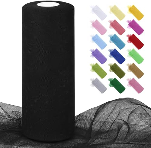 Uiopa Tüll Schwarz 30cm x 91m Tüllstoff Polyester Netzstoff Tüllband Tüll Stoff Rolle für Tutu Röcke, Geschenkverpackung, Geburtstag/Party/Hochzeitsdekoration, DIY-Projekte