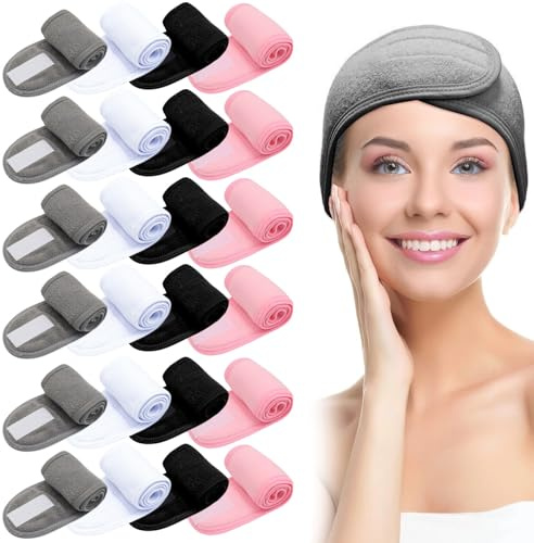 Chewtoyo 24 verstellbare Spa-Stirnbänder, dehnbare Haarbänder mit Klettverschluss, perfekt für Hautpflege, Yoga und Sport