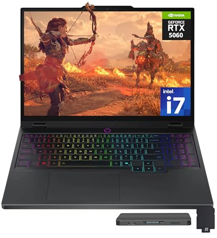 Lenovo Legion 5 15.1 WQXGA 165Hz Gaming Laptop, Intel i7-14700HX, RTX 5060 8GB GDDR7, 32GB DDR5, 2TB SSD, 24-Zone RGB Backlit Keyboard, 5.0MP Camera, Wi-Fi 7, Win 11, Black, 512GB Docking Station Set