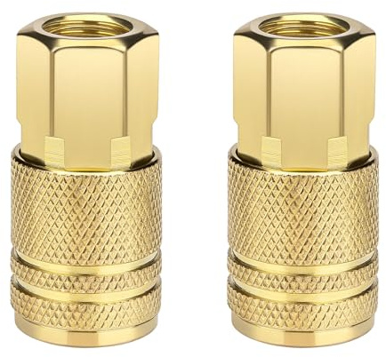 2 Pack 1/4 Inch NPT Female Industrial Air Hose Coupler, Brass Quick Connect Fittings for Air Compressor, Automotive Repair and Professional Jobsites
