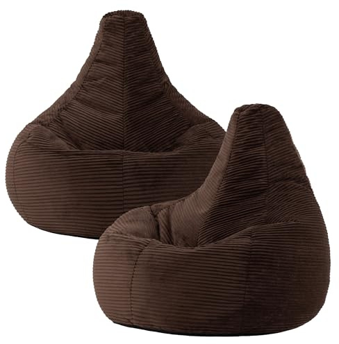 icon Dalton Cord Recliner Bean Bag, Brown, Set of 2, Large Adult Bean Bag Chair with Filling Included, Comfy Chair, Living Room Furniture, Bedroom Furniture