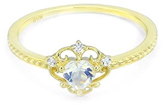 Grewod Frauen Ringe Modern Damen 14K 585 Gold Elegant 4 mm Ring mit Herz Mondstein und Moissanit Trauringe Eheringe Größe 66 (21.0)