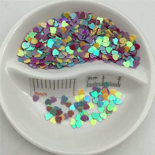 20 g 4,0 mm herzförmige PVC-Pailletten, lose, glitzernd, für Nagelkunst, Maniküre, Nähen, Hochzeitsdekoration, Konfetti – Gelb, Fuchs, Purpurblau – 20 g