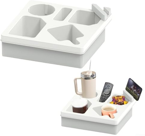 Gettimore Plateau porte-gobelet avec rangement pour collations et organiseur à distance, compatible avec canapé-lit, siège de voiture, matériau en silicone, 27,5 x 27,5 cm