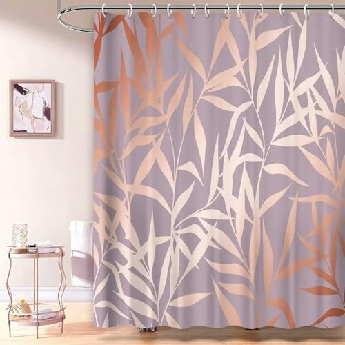 UUDIHO Rideau de Douche Moderne et Luxueux en Tissu Or Rose, Motif Feuilles Tropicales, 80 x 200 cm (Largeur x Hauteur).