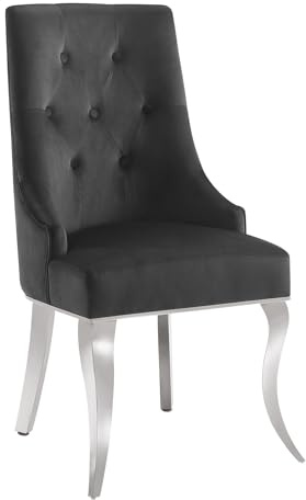 invicta INTERIOR Stuhl MODERN BAROCK Deluxe - schwarz Silber - eleganter Esszimmerstuhl aus Samt mit Edelstahlbeinen