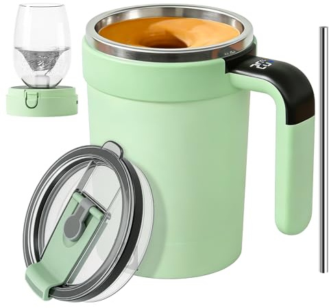 GBKDQQ Tasse à café auto-mélangeante, 380 ml, tasse à café automatique, magnétique, avec affichage de la température et couvercle, tasse à café de voyage pour café, thé, protéines pour le bureau, la