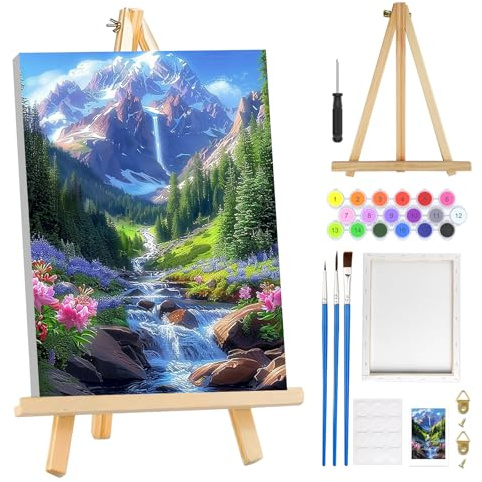 MOGTAA Peinture Numero Montagne Adulte avec Cadre, Paysage Peinture par Numero Adulte avec Chevalet, DIY Numéro d'Art Kits, Loisirs Créatifs Adultes, pour décoration, 20x30cm