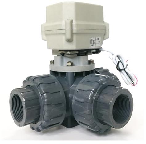 GJZIFGFWQ Vanne à Bille motorisée électrique DN40 3 Voies en PVC 1 1/2 AC24V, for Piscine(BSP-DC12-CR301)