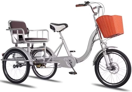 LSQXSS Dreirad-Rikscha für Erwachsene, Dreirad, hydraulische Vorderradgabel, Rücksitz mit Sicherheitsgurt und Stoßdämpfern, Tandem-Dreirad, Cruiser-Fahrrad