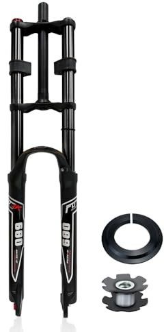 Downhill Forcella Per Mountain Bike 26 27,5 29 Pollici Doppia Spalla Forcella Ad Aria Corsa 150mm 1-1/8” Dritta Bici Forcella Anteriore Smorzamento Con Blocco Freno A Disco QR DH/XC/AM(Black,29'')