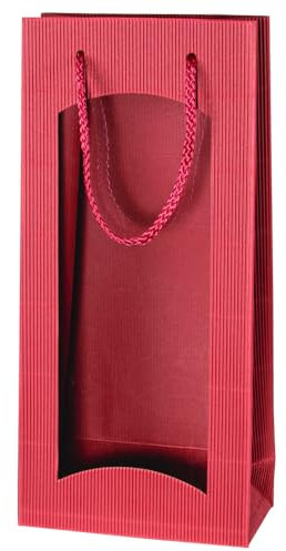 Henne 5X Wein Geschenktüte für 2 Flaschen, Wellkarton, Rot mit Sichtfenster & Kordel