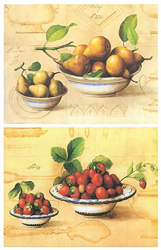 Cuadro de cocina fruteros. Set de 2 Unidades de 19 cm x 25 cm x 4 mm unid Adhesivo FÁCIL COLGADO. Adorno decorativo pared Ideal para Hogar/Cocina/Cafetería.
