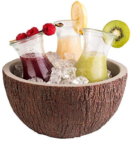 APS Bowl Coconut, Cuenco de coco, Ø 23 cm, H: 12,5 cm, Enfriador de botellas, Frutero, Ensaladera, Cuenco para sopa, Hormigón con parte inferior que protege los muebles, Marrón, Gris, 2,2 litros