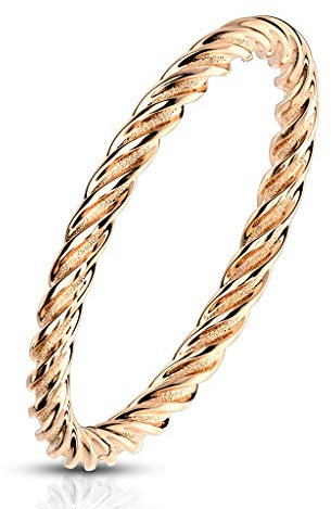 Tata Gisèle Bague en Acier Inoxydable Or Rosé - Anneau Alliance Torsadé - 2 mm (54)